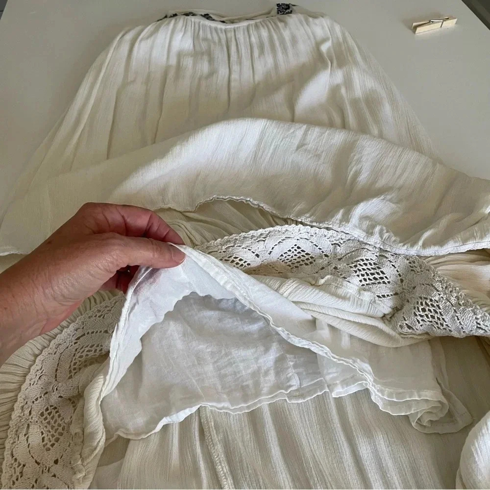 Denim & Supply Ralph Lauren Boho Maxi Dress Cream Embroidered Crochet Lined XS - Picture 8 of 14